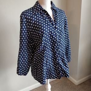 Ecologie 100% Linen Navy Polkadot Button-up Blouse